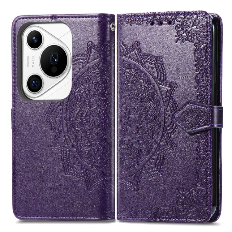 For Huawei Pura 70 Mandala Flower Embossed Leather Phone Case(Purple)