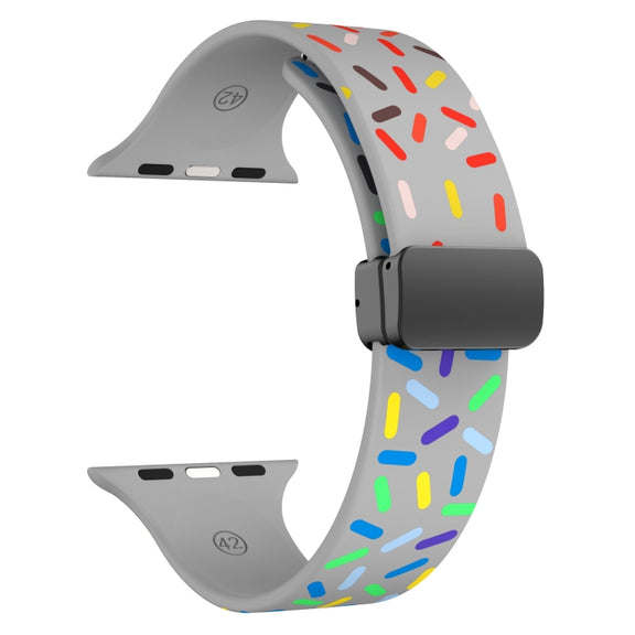 For Apple Watch 5 44mm Rainbow Dots Silicone Magnetic Black Buckle Watch Band(Gray)