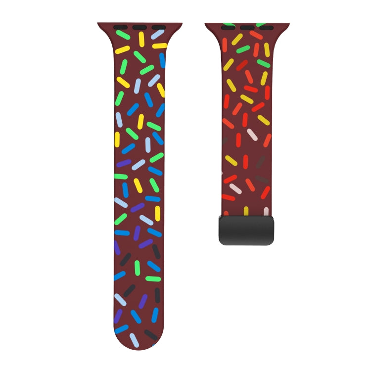 For Apple Watch 3 42mm Rainbow Dots Silicone Magnetic Black Buckle Watch Band(Wine)