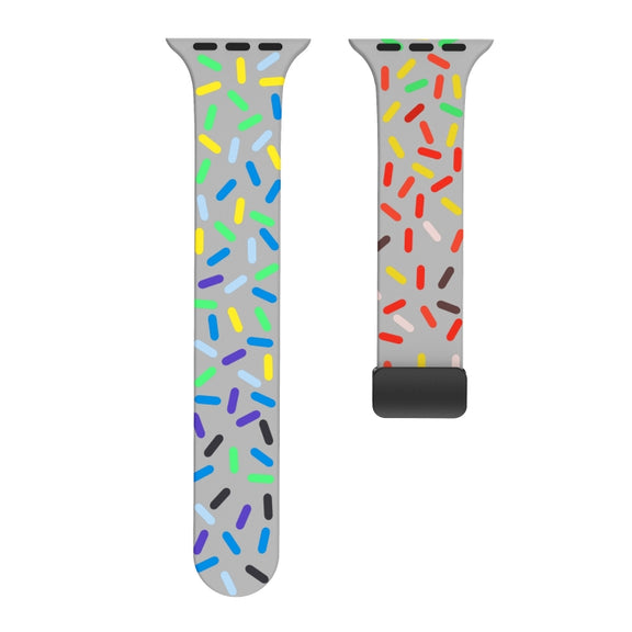 For Apple Watch 3 42mm Rainbow Dots Silicone Magnetic Black Buckle Watch Band(Gray)