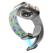 For Apple Watch 3 42mm Rainbow Dots Silicone Magnetic Black Buckle Watch Band(Gray)