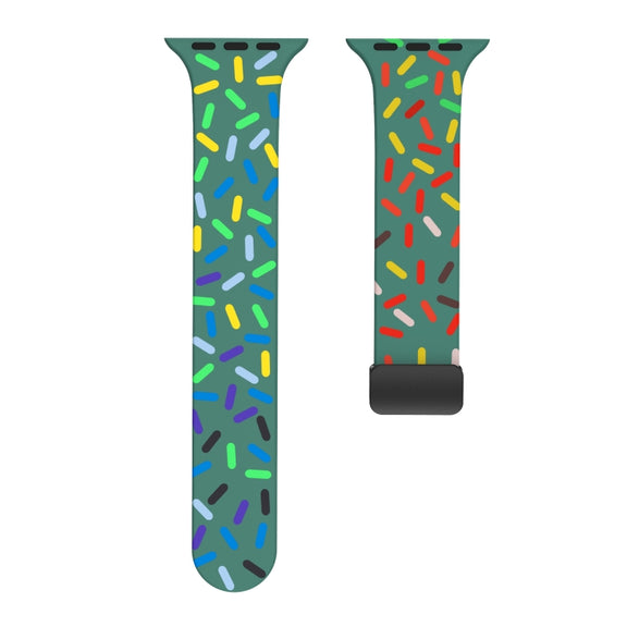 For Apple Watch 2 38mm Rainbow Dots Silicone Magnetic Black Buckle Watch Band(Green)