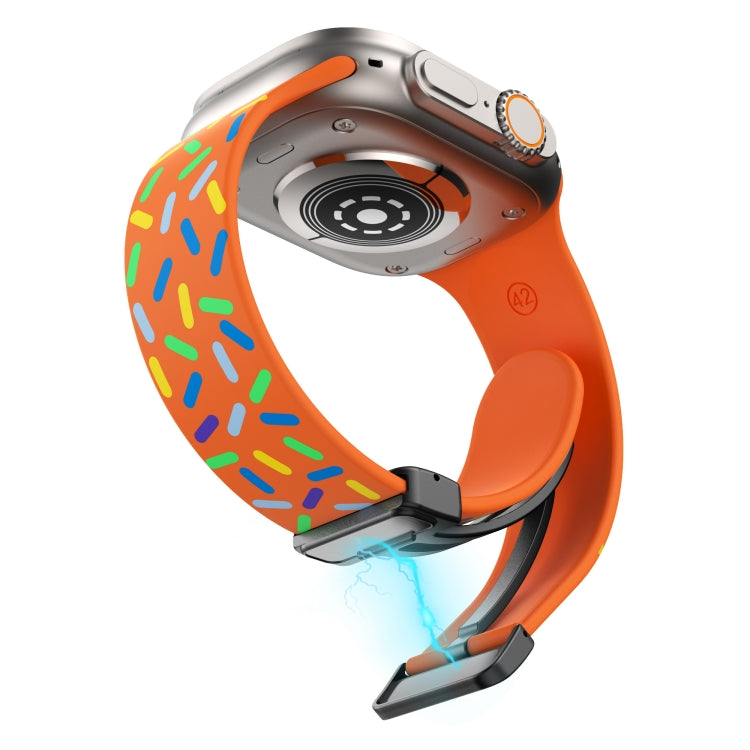 For Apple Watch 42mm Rainbow Dots Silicone Magnetic Black Buckle Watch Band(Orange)