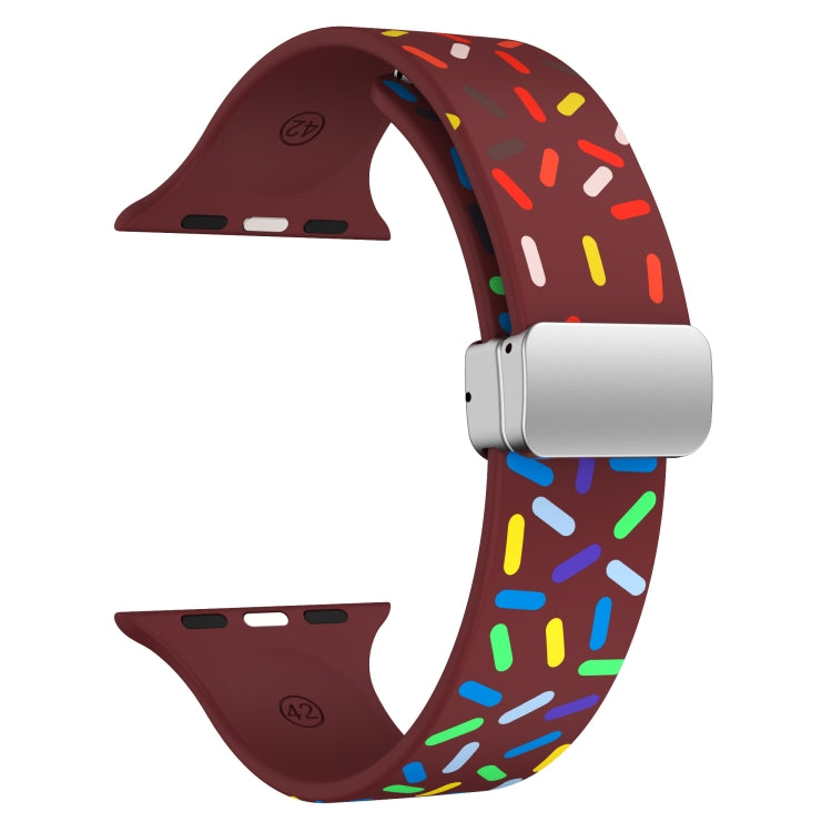 For Apple Watch 42mm Rainbow Dots Silicone Magnetic Buckle Watch Band(Wine)