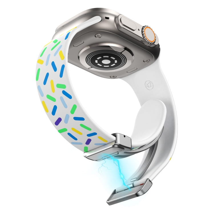 For Apple Watch 38mm Rainbow Dots Silicone Magnetic Buckle Watch Band(White)