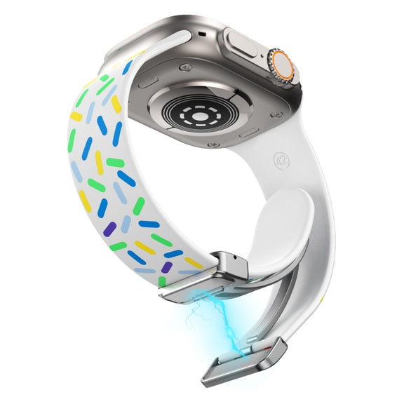 For Apple Watch 38mm Rainbow Dots Silicone Magnetic Buckle Watch Band(White)