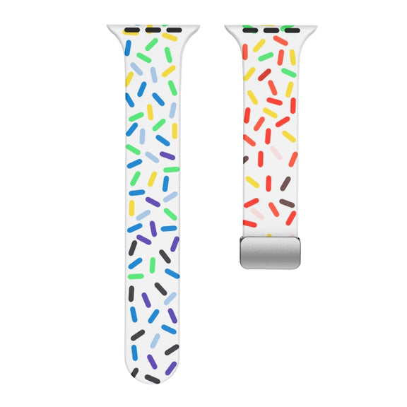 For Apple Watch 38mm Rainbow Dots Silicone Magnetic Buckle Watch Band(White)