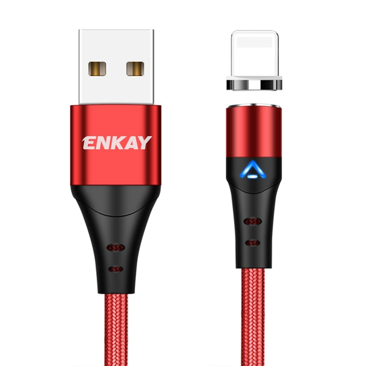 ENKAY 3A USB to 8 Pin Magnetic Fast Charging Data Cable with LED Light, Length:1m(Red)