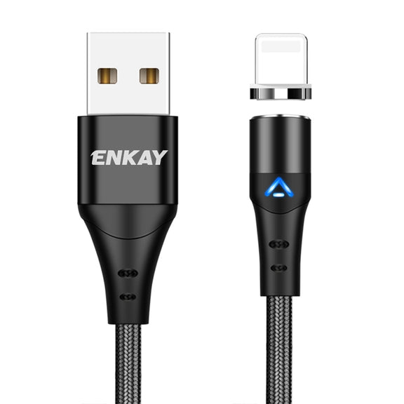 ENKAY 3A USB to 8 Pin Magnetic Fast Charging Data Cable with LED Light, Length:2m(Black)