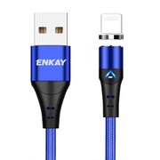 ENKAY 3A USB to 8 Pin Magnetic Fast Charging Data Cable with LED Light, Length:2m(Blue)