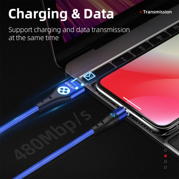 ENKAY 2 in 1 3A USB to 8 Pin + Type-C Magnetic Fast Charging Data Cable, Length:2m(Silver)