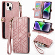 For iPhone 14 Geometric Zipper Wallet Side Buckle Leather Phone Case(Pink) - free shipping - PMC TechLife - Order now!