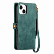 For iPhone 14 Pro Geometric Zipper Wallet Side Buckle Leather Phone Case(Green)