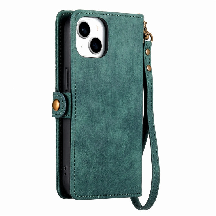 For iPhone 14 Pro Max Geometric Zipper Wallet Side Buckle Leather Phone Case(Green)