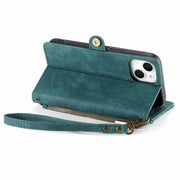 For iPhone 14 Pro Max Geometric Zipper Wallet Side Buckle Leather Phone Case(Green)