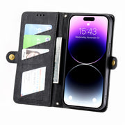 For iPhone 13 Geometric Zipper Wallet Side Buckle Leather Phone Case(Black)