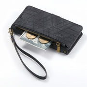 For iPhone 13 Geometric Zipper Wallet Side Buckle Leather Phone Case(Black)