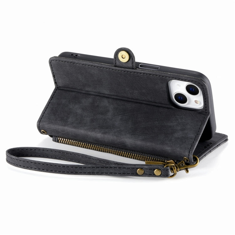 For iPhone 13 Pro Geometric Zipper Wallet Side Buckle Leather Phone Case(Black)
