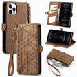 For iPhone 12 / 12 Pro Geometric Zipper Wallet Side Buckle Leather Phone Case(Brown) - free shipping - PMC TechLife - Order now!