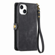 For iPhone 11 Geometric Zipper Wallet Side Buckle Leather Phone Case(Black)