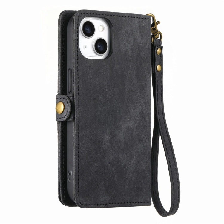 For iPhone 11 Geometric Zipper Wallet Side Buckle Leather Phone Case(Black)