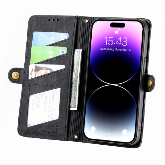 For iPhone 11 Geometric Zipper Wallet Side Buckle Leather Phone Case(Black)