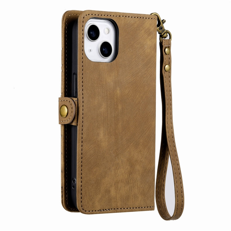 For iPhone 11 Pro Geometric Zipper Wallet Side Buckle Leather Phone Case(Brown)