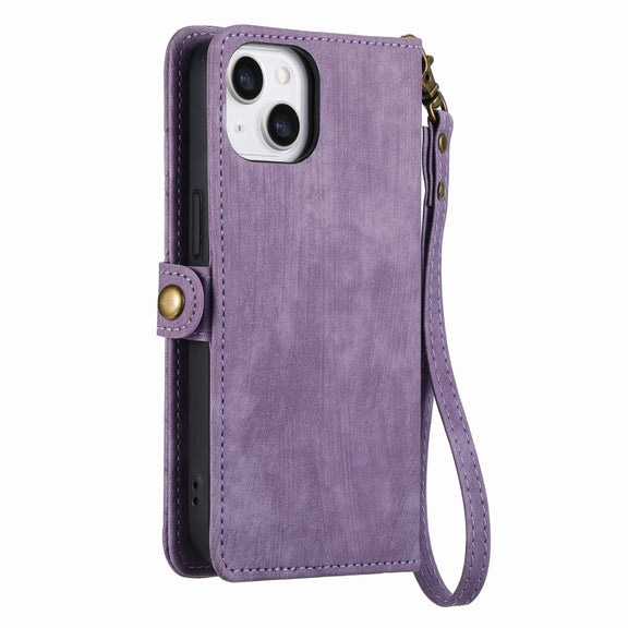 For iPhone 11 Pro Max Geometric Zipper Wallet Side Buckle Leather Phone Case(Purple)
