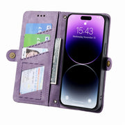 For iPhone 11 Pro Max Geometric Zipper Wallet Side Buckle Leather Phone Case(Purple)
