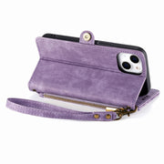 For iPhone 11 Pro Max Geometric Zipper Wallet Side Buckle Leather Phone Case(Purple)