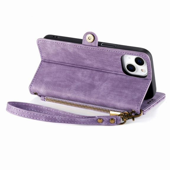 For iPhone 11 Pro Max Geometric Zipper Wallet Side Buckle Leather Phone Case(Purple)