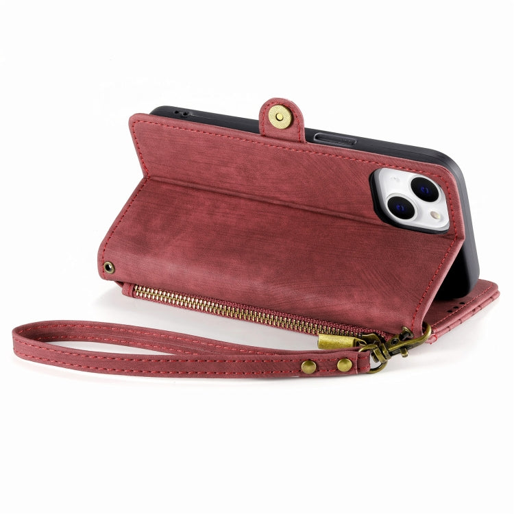 For iPhone X / XS Geometric Zipper Wallet Side Buckle Leather Phone Case(Red)