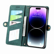 For iPhone 7 Plus / 8 Plus Geometric Zipper Wallet Side Buckle Leather Phone Case(Green)