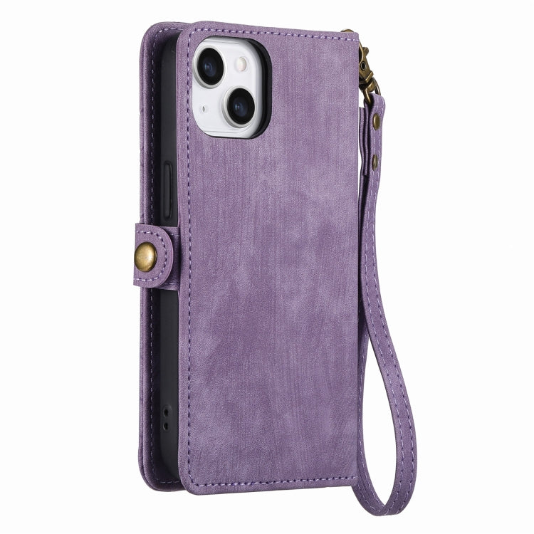 For iPhone 6 / 6s Geometric Zipper Wallet Side Buckle Leather Phone Case(Purple)