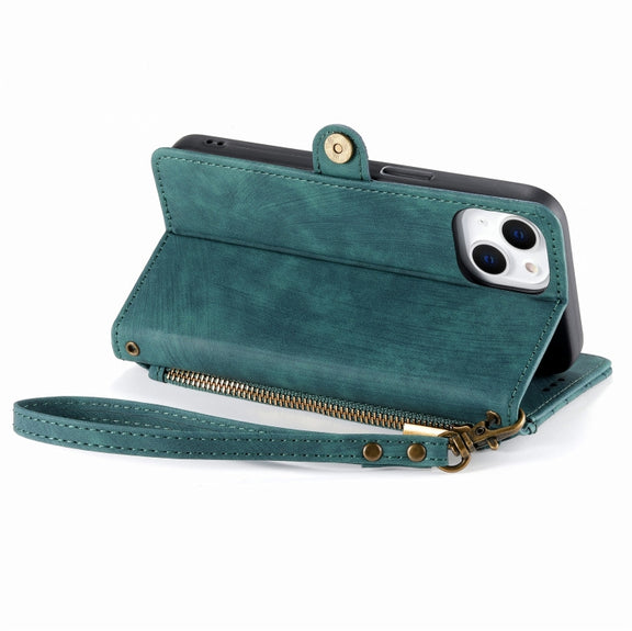 For iPhone 6 / 6s Geometric Zipper Wallet Side Buckle Leather Phone Case(Green)