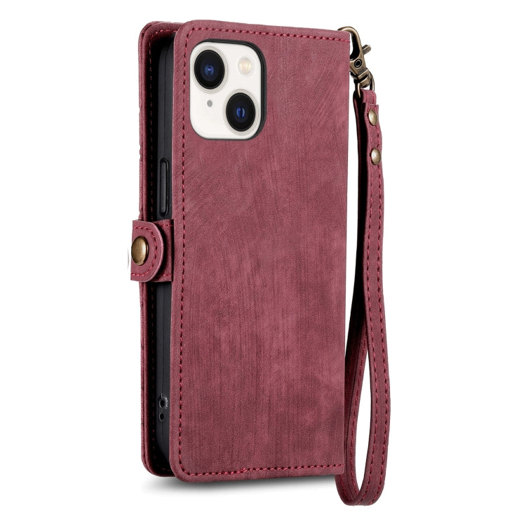For iPhone 15 Pro Geometric Zipper Wallet Side Buckle Leather Phone Case(Red)