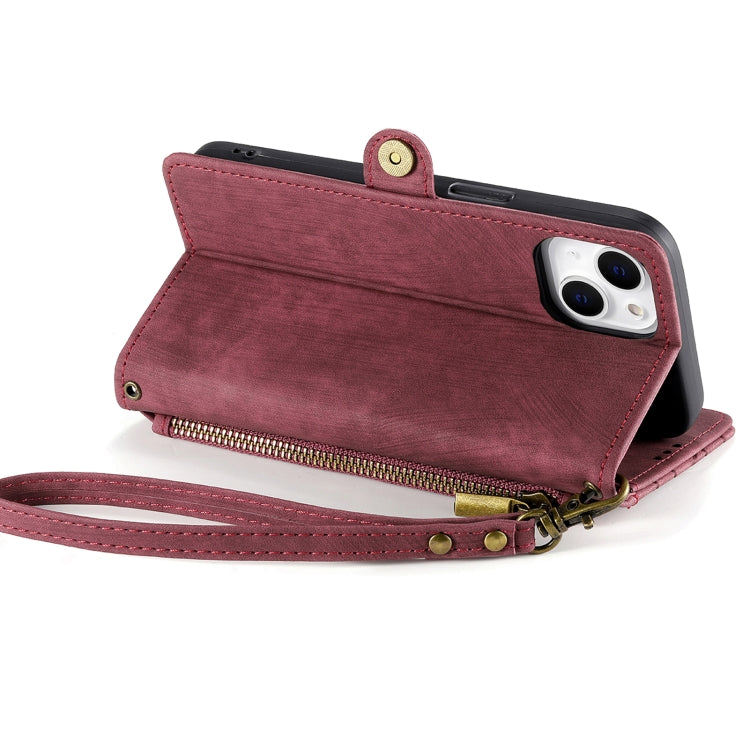 For iPhone 15 Pro Max Geometric Zipper Wallet Side Buckle Leather Phone Case(Red)