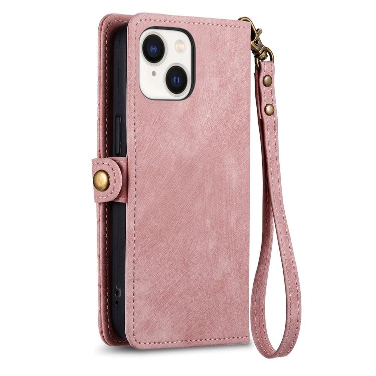 For iPhone 15 Pro Max Geometric Zipper Wallet Side Buckle Leather Phone Case(Pink)