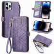 For iPhone 15 Pro Max Geometric Zipper Wallet Side Buckle Leather Phone Case(Purple) - free shipping - PMC TechLife - Order now!