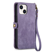 For iPhone 15 Pro Max Geometric Zipper Wallet Side Buckle Leather Phone Case(Purple)