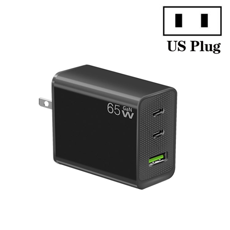 GaN PD65W Type-C x 2 + USB3.0 Laptop Adapter ,US Plug(Black)