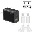 GaN PD65W Type-C x 2 + USB3.0 Charger with Type-C to Type-C Data Cable ,US Plug(Black) - free shipping - PMC TechLife - Order now!