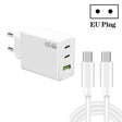 GaN PD65W Type-C x 2 + USB3.0 Charger with Type-C to Type-C Data Cable ,EU Plug(White) - free shipping - PMC TechLife - Order now!