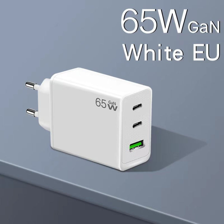 GaN PD65W Type-C x 2 + USB3.0 Charger with Type-C to Type-C Data Cable ,EU Plug(White)
