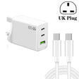 GaN PD65W Type-C x 2 + USB3.0 Charger with Type-C to Type-C Data Cable ,UK Plug(White) - free shipping - PMC TechLife - Order now!