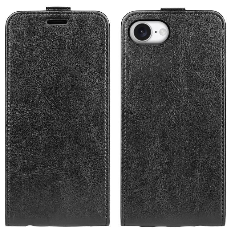 For iPhone 16e R64 Texture Single Vertical Flip Leather Phone Case(Black)