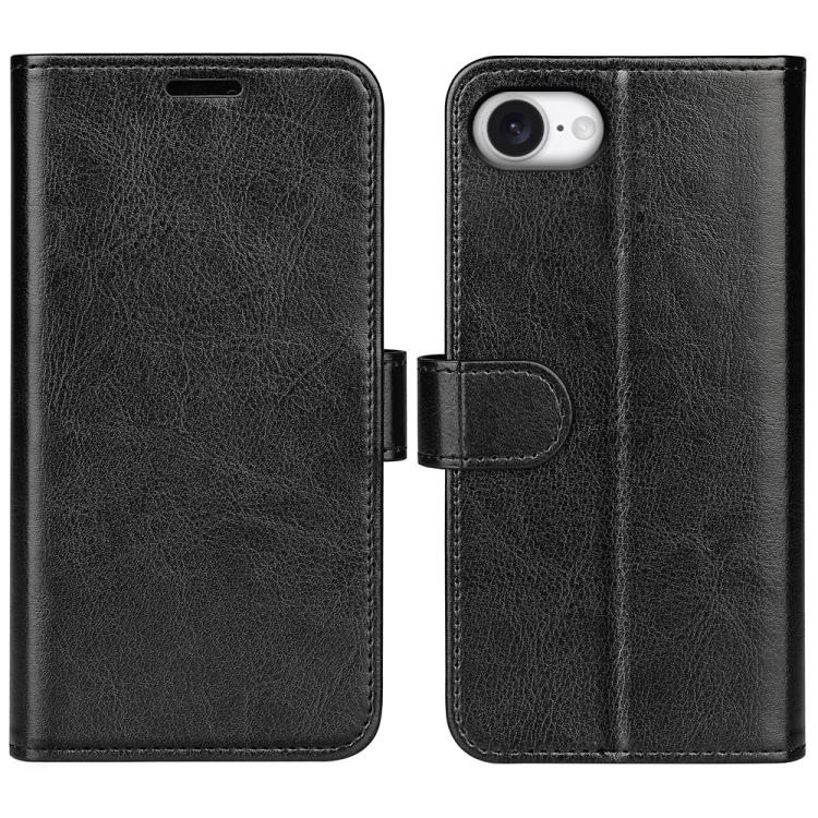For iPhone 16e R64 Texture Horizontal Flip Leather Phone Case(Black)