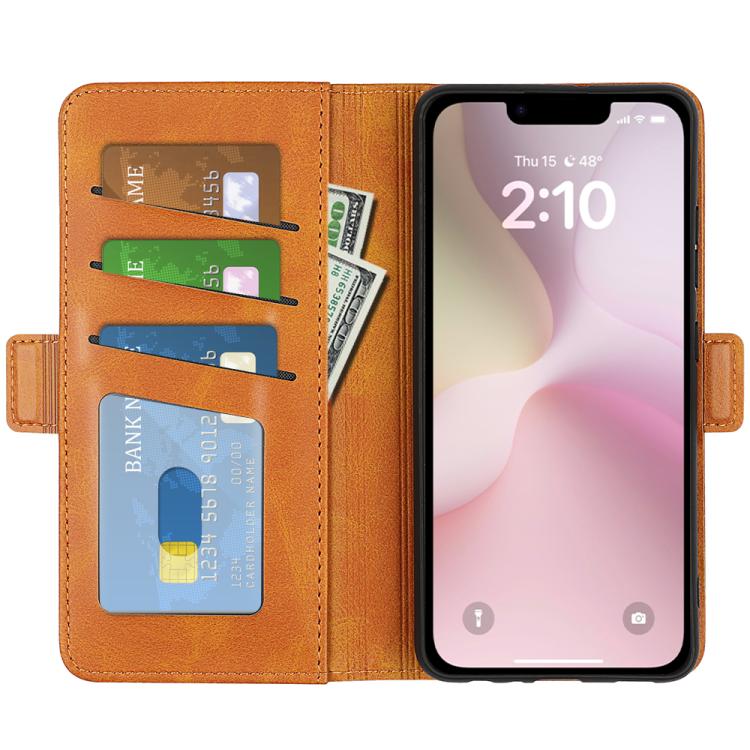 For iPhone 16e Dual-side Magnetic Buckle Horizontal Flip Leather Phone Case(Yellow)