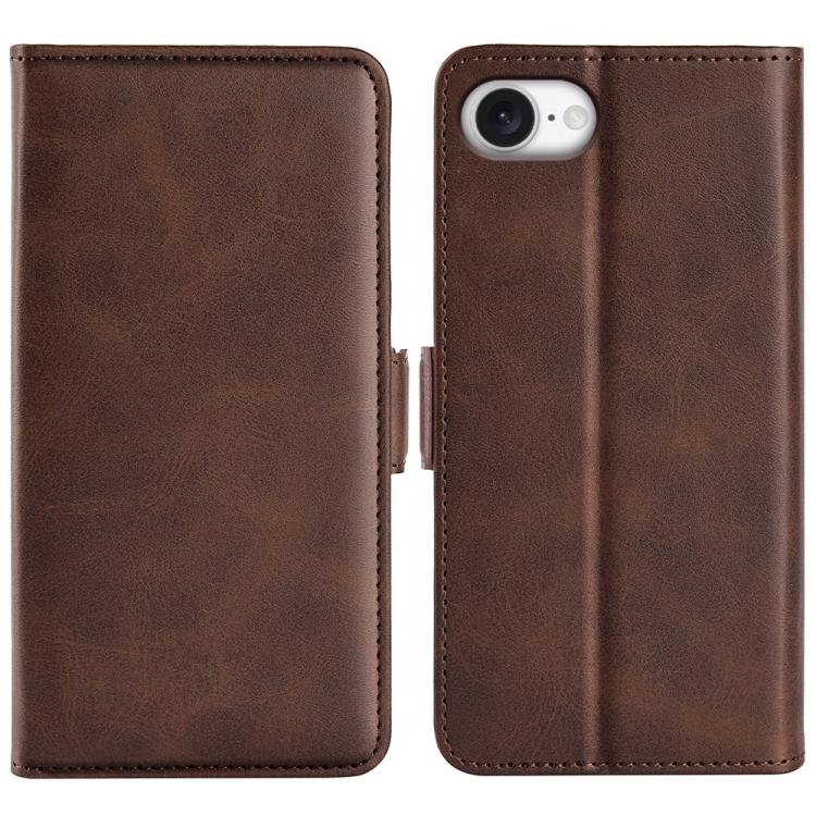 For iPhone 16e Dual-side Magnetic Buckle Horizontal Flip Leather Phone Case(Brown)