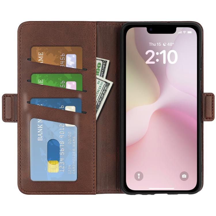 For iPhone 16e Dual-side Magnetic Buckle Horizontal Flip Leather Phone Case(Brown)